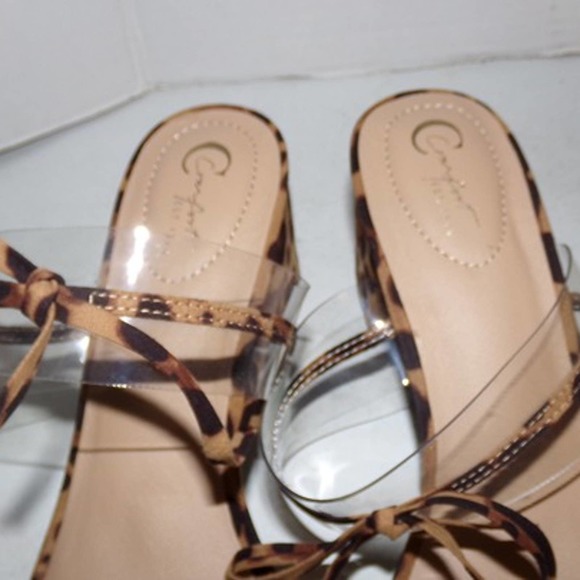 LADIES COMFORT SANDALS LEOPARD DESIGN WITH TIES BLACK BROWN SIZE 10M NWOT - Picture 4 of 8